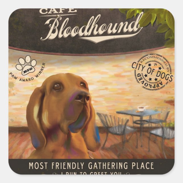 Café Bloodhound Square Sticker (Front)