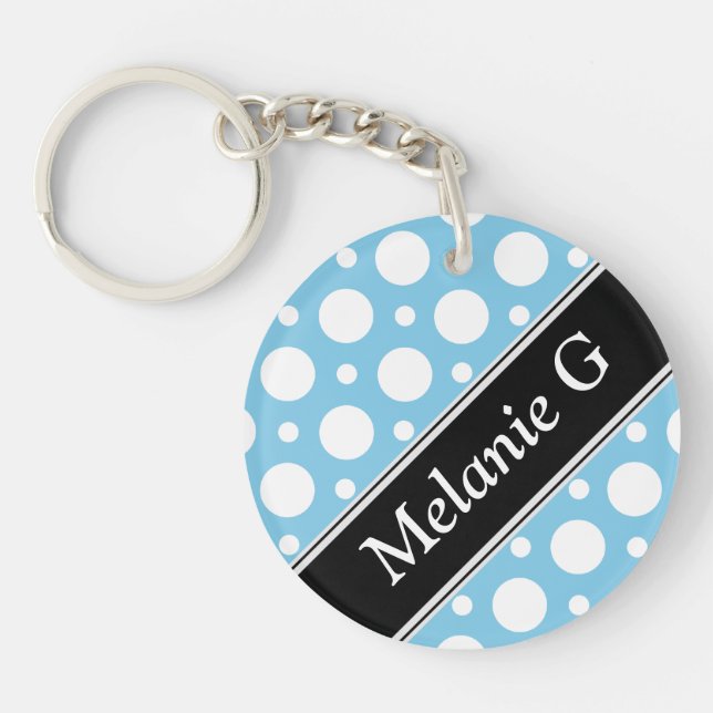 Cafe Blue Assorted Polka Dot Acrylic Keychain (Front)