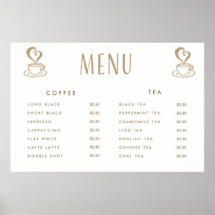 Cafe Cafeteria Price Menu Custom Printed Poster