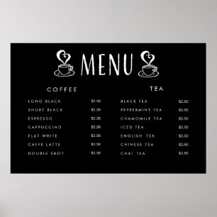 Cafe Cafeteria Price Menu Custom Printed Poster