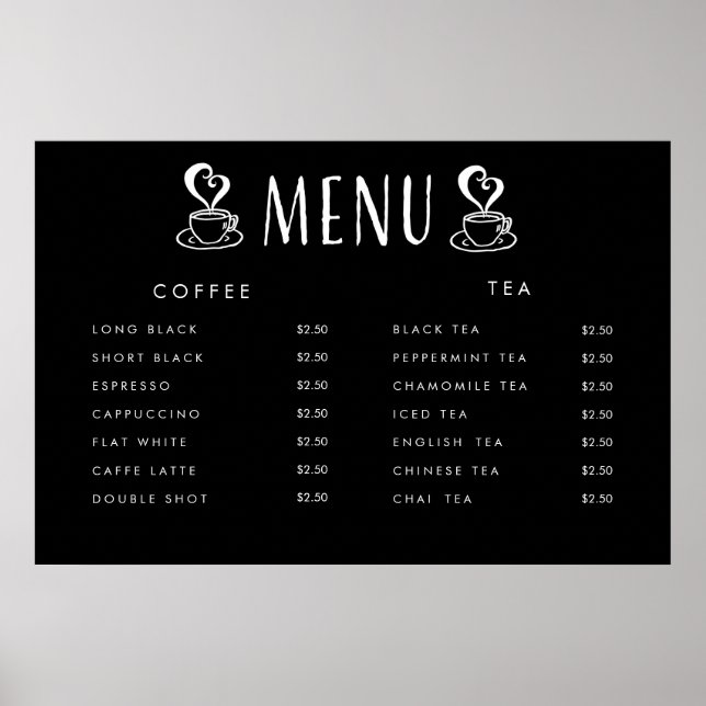 Cafe Cafeteria Price Menu Custom Printed Poster (Front)