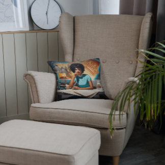Café Chronicle: Retro Newsreader Cushion