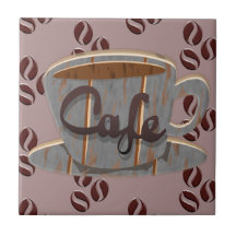 Cafe Coffee Cup and Coffee Beans Beverage Coaster
