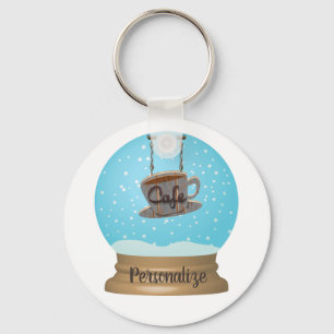 Cafe coffee sign snow globe unique blue brown  key ring