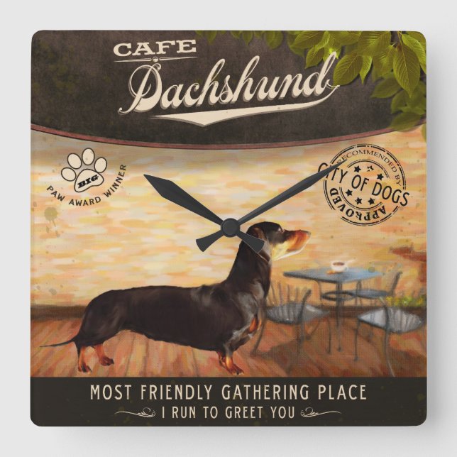 Cafe Dachshund Square Wall Clock (Front)
