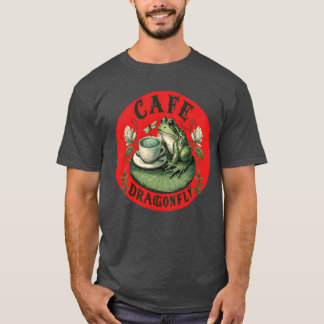 Cafe Dragonfly Whimsical Serene Frog on Lily Pad f T-Shirt