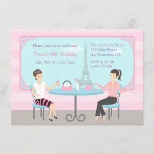 Cafe Eiffel Tower Paris Birthday Party Invitations