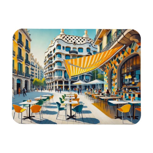 Cafe in Barcelona Spain Magnet (Horizontal)