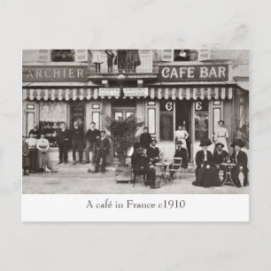 Café in France sepia postcard