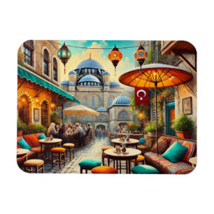 Cafe in Istanbul Watercolor Painting Magnet