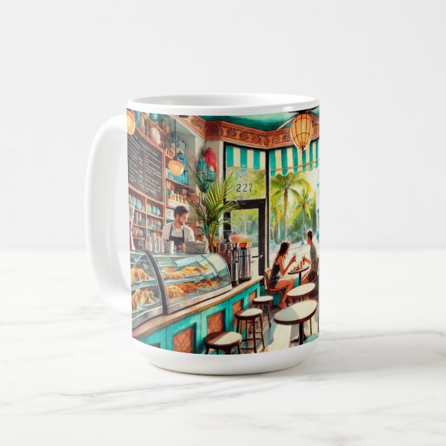 Cafe in Miami Watercolor Coffee Mug (Front Left)