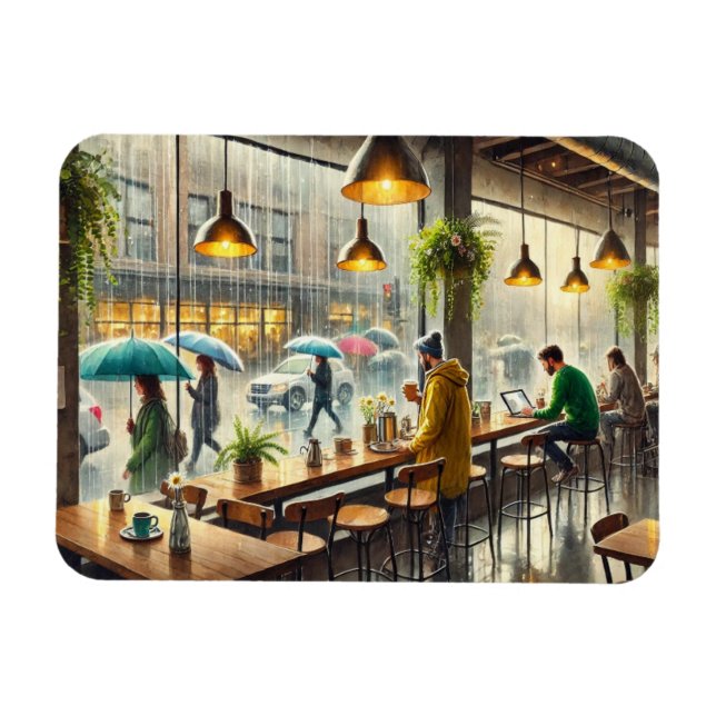 Cafe in Rainy Seattle Magnet (Horizontal)