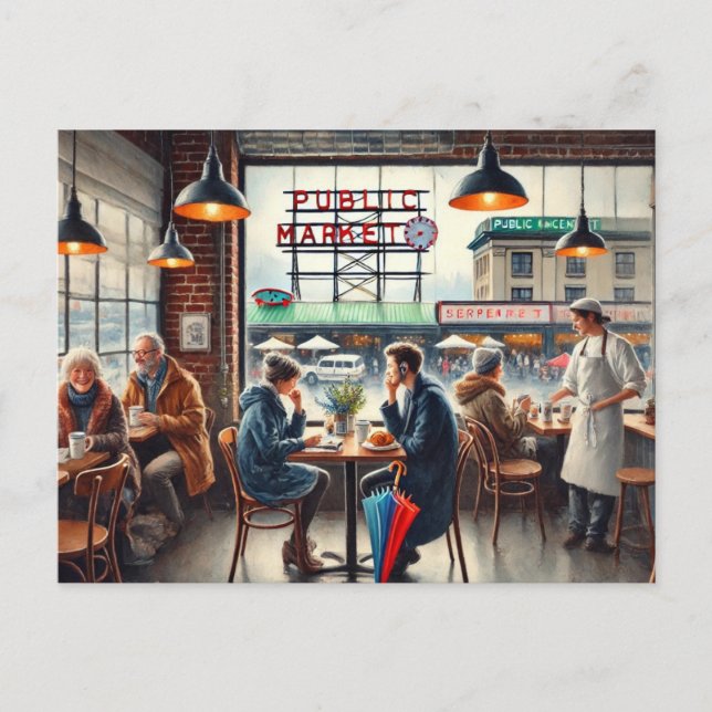 Cafe in Rainy Seattle Postcard (Front)