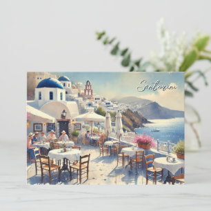 Cafe in Santorini Holiday Card