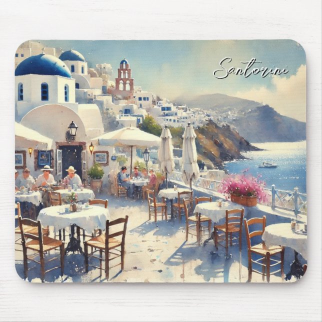 Cafe in Santorini Mouse Pad (Front)
