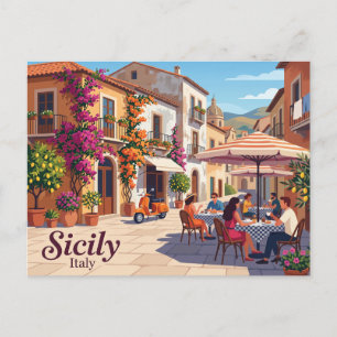 Cafe in Sicily Italy Holiday Postcard