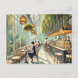 Cafe in Singapore Watercolor Painting Postcard