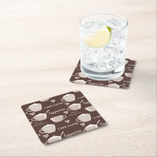 Cafe Latte Brown Coffee Cup Cappuccino Square Paper Coaster