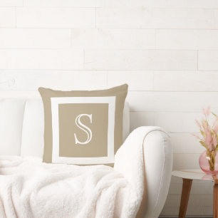 Cafe Latte Solid Colour White Monogram Cushion