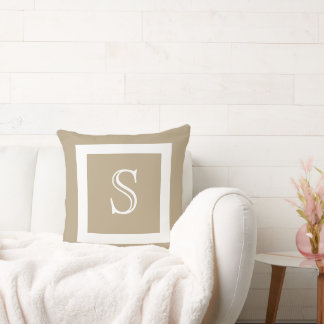 Cafe Latte Solid Colour White Monogram Cushion