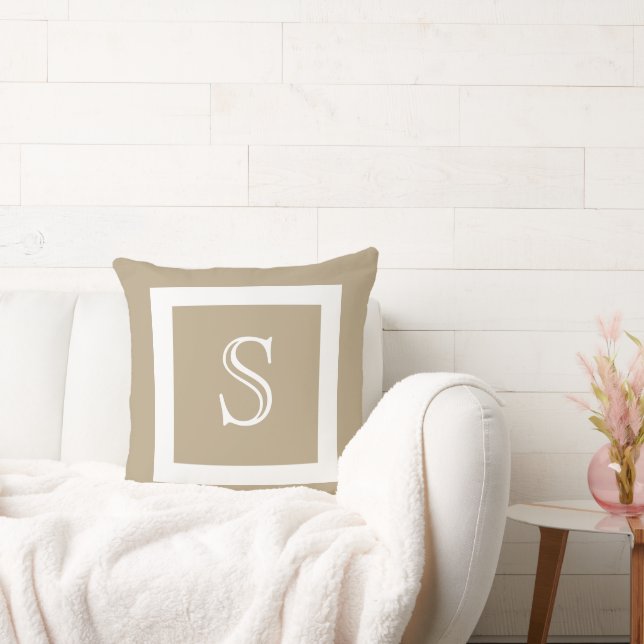 Cafe Latte Solid Colour White Monogram Cushion (Couch)