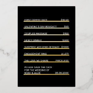 Café Menu Fun Unique Save the Date Gold