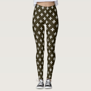 Café Mocha Neutral Fleur de Lys Leggings