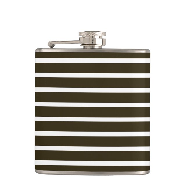 Café Mocha Neutral Stripes Hip Flask (Front)