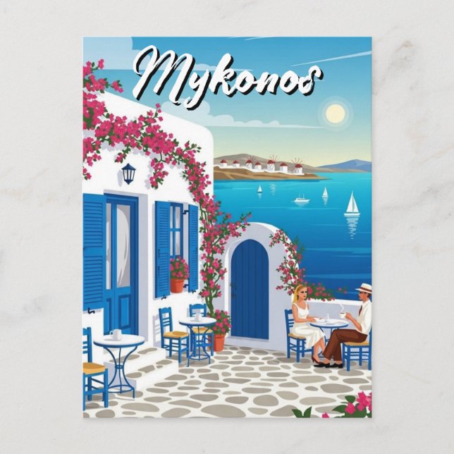 Cafe Mykonos Greece Cyclades Travel Postcard (Front)