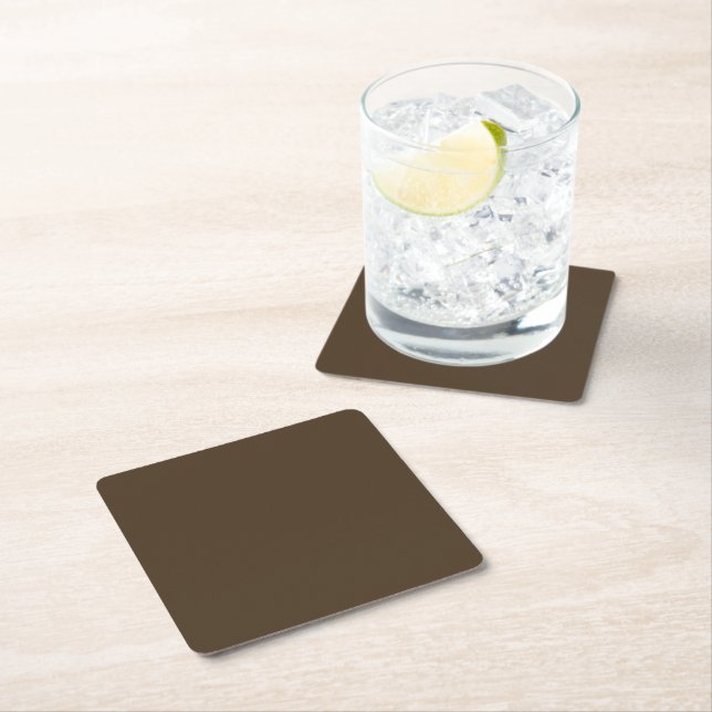 Café noir (solid colour)  square paper coaster (Insitu)