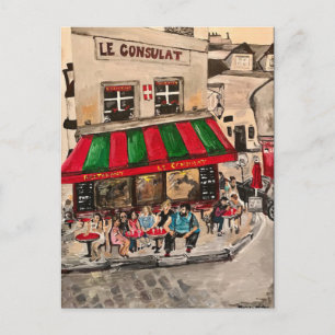 "Cafe on Rue Norvins, Montmartre" Paris Postcard