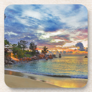 Cafe On Tropical Beach At Sunset Coaster