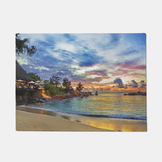 Cafe On Tropical Beach At Sunset Doormat (Front)