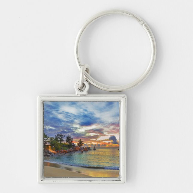 Cafe On Tropical Beach At Sunset Key Ring (Front)
