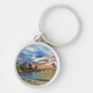 Cafe On Tropical Beach At Sunset Key Ring