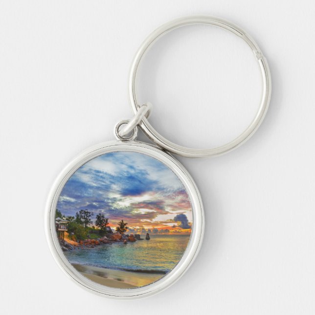 Cafe On Tropical Beach At Sunset Key Ring (Front)