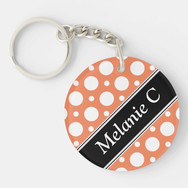 Cafe Orange Assorted Polka Dots Acrylic Keychain (Front)