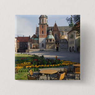 Cafe overlooking Wawel Cathedral, Wawel Hill, 15 Cm Square Badge