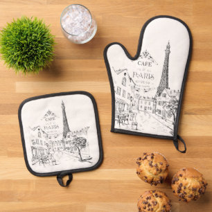 Cafe Paris Oven Mitt & Pot Holder Set
