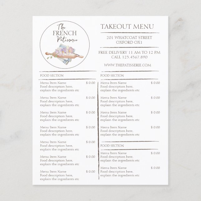 Cafe Patisserie Bakery Business Takeout Menu (Front)