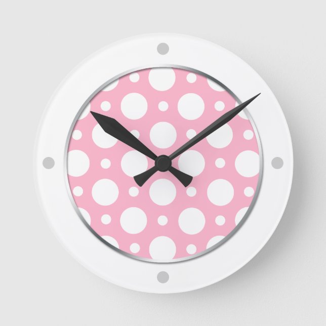 Cafe Pink Assorted Polka Dots Wall Clock (Front)