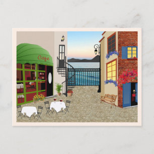 Cafe Restaurant on Street and Sea Postcard