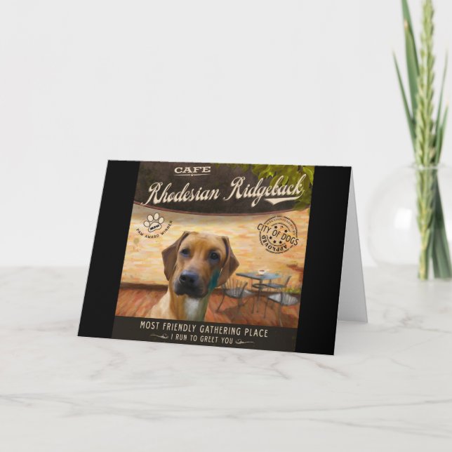 Cafe Rhodesian Ridgeback Holiday Card (Front)