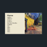 Cafe Terrace at Night by Vincent van Gogh Business Card<br><div class="desc">Cafe Terrace on the Place du Forum by Vincent van Gogh is a vintage fine art post impressionism architectural cityscape painting. An exterior view of a restaurant with tables, chairs, waiters, and people dining. A beautiful night with stars in the sky in Arles, France. About the artist: Vincent Willem van...</div>