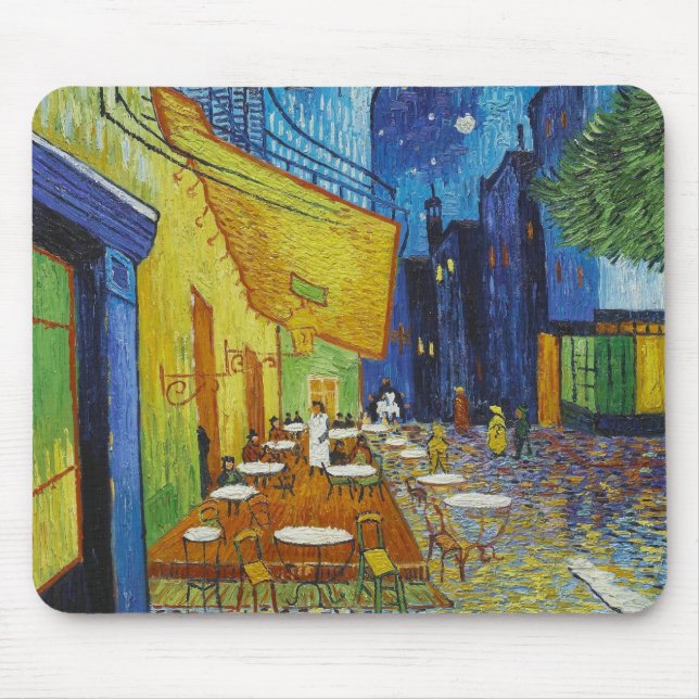 Cafe Terrace At Night by Vincent Van Gogh Mouse Pad (Front)