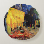 Cafe Terrace at Night by Vincent van Gogh Round Cushion<br><div class="desc">Cafe Terrace on the Place du Forum by Vincent van Gogh is a vintage fine art post impressionism architectural cityscape painting. An exterior view of a restaurant with tables, chairs, waiters, and people dining. A beautiful night with stars in the sky in Arles, France. About the artist: Vincent Willem van...</div>