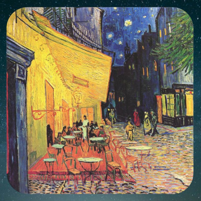 Cafe Terrace at Night by Vincent van Gogh Square Sticker (Cafe Terrace on the Place du Forum by Vincent van Gogh Sticker)