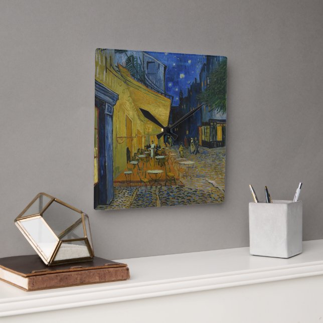Cafe Terrace at Night by Vincent van Gogh  Square Wall Clock (Office)
