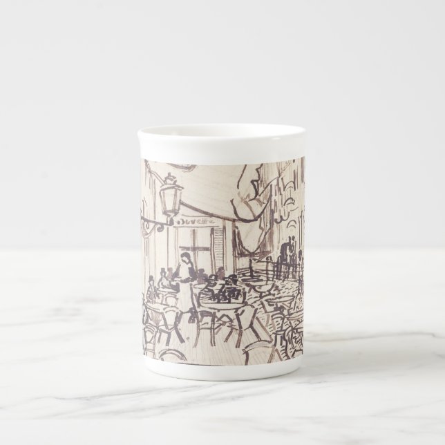 Cafe Terrace at Night, Fine Art Sketch, Van Gogh Bone China Mug (Front)