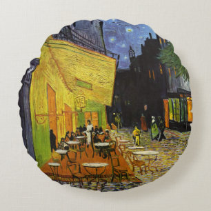 Cafe Terrace at Night Van Gogh Round Cushion